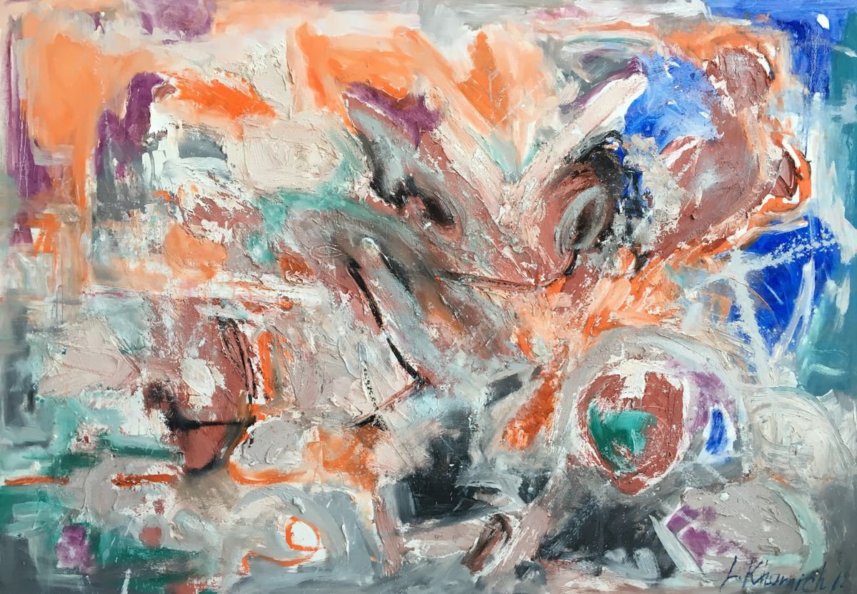 Abstract Painting By Leo Khomich, 69 X 52", Colorful Emotions, Original Artwork