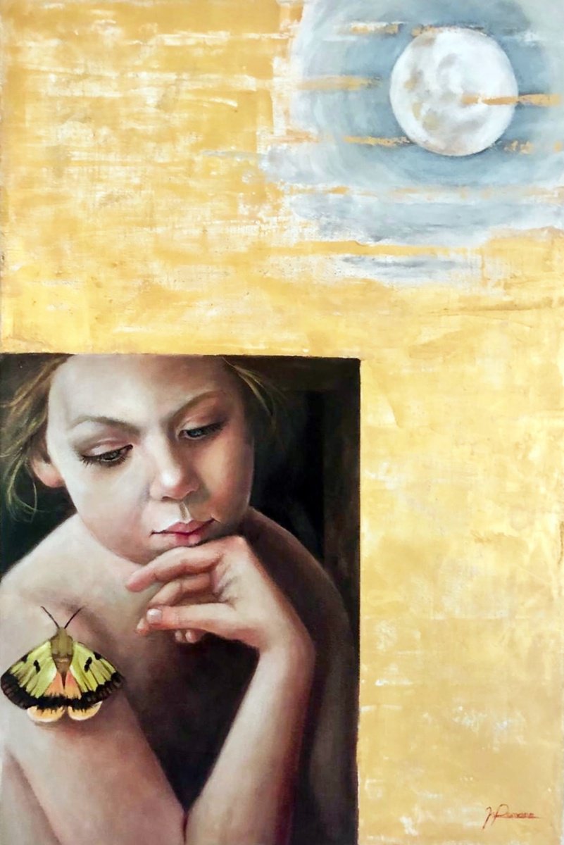 Expressive Portrait Oil Painting By Maria Romano, 16 X 24", Title : Light Of Dreams, Original Artwork