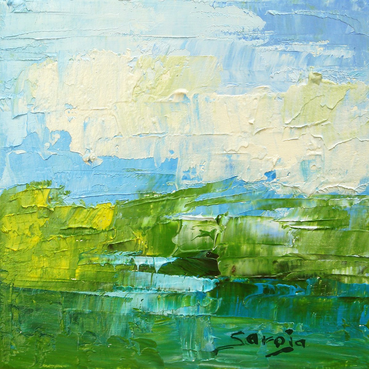 ref#:1153-10Q -10x10cm = 3.94 x 3.94 - nfr. Green landscape 3 by Saroja La Colorista