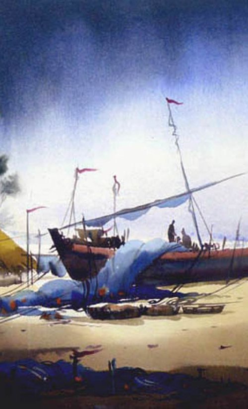 Monsoon Seashore Fishing Boats by Samiran Sarkar