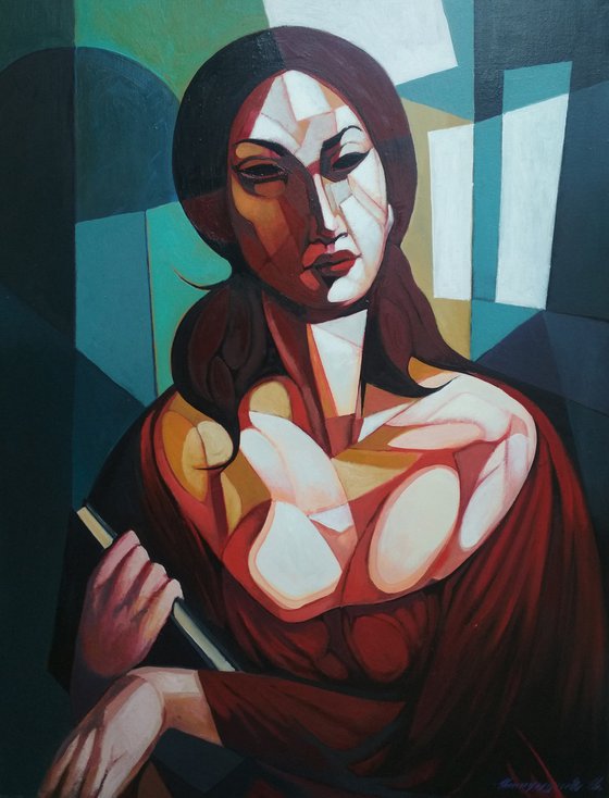 Diary (60x80cm, cubism, oil painting, ready to hang)