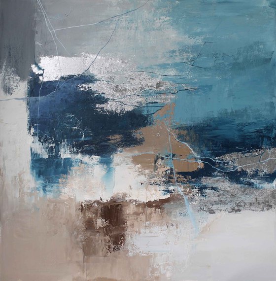 "Wave 3" Abstract navy and gray acrylic art