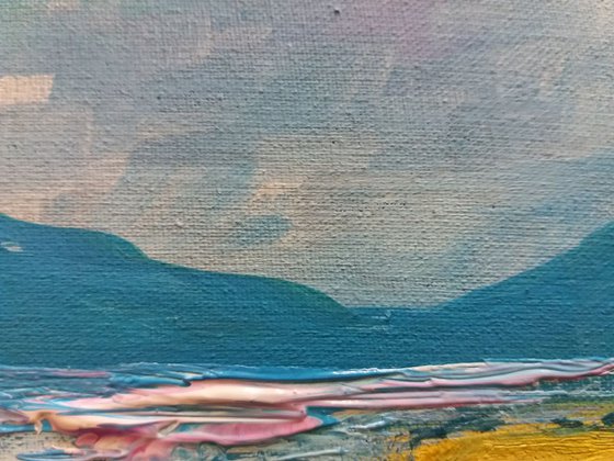The Golden Sands - Scottish coast painting 10 x 10 cm in acrylic