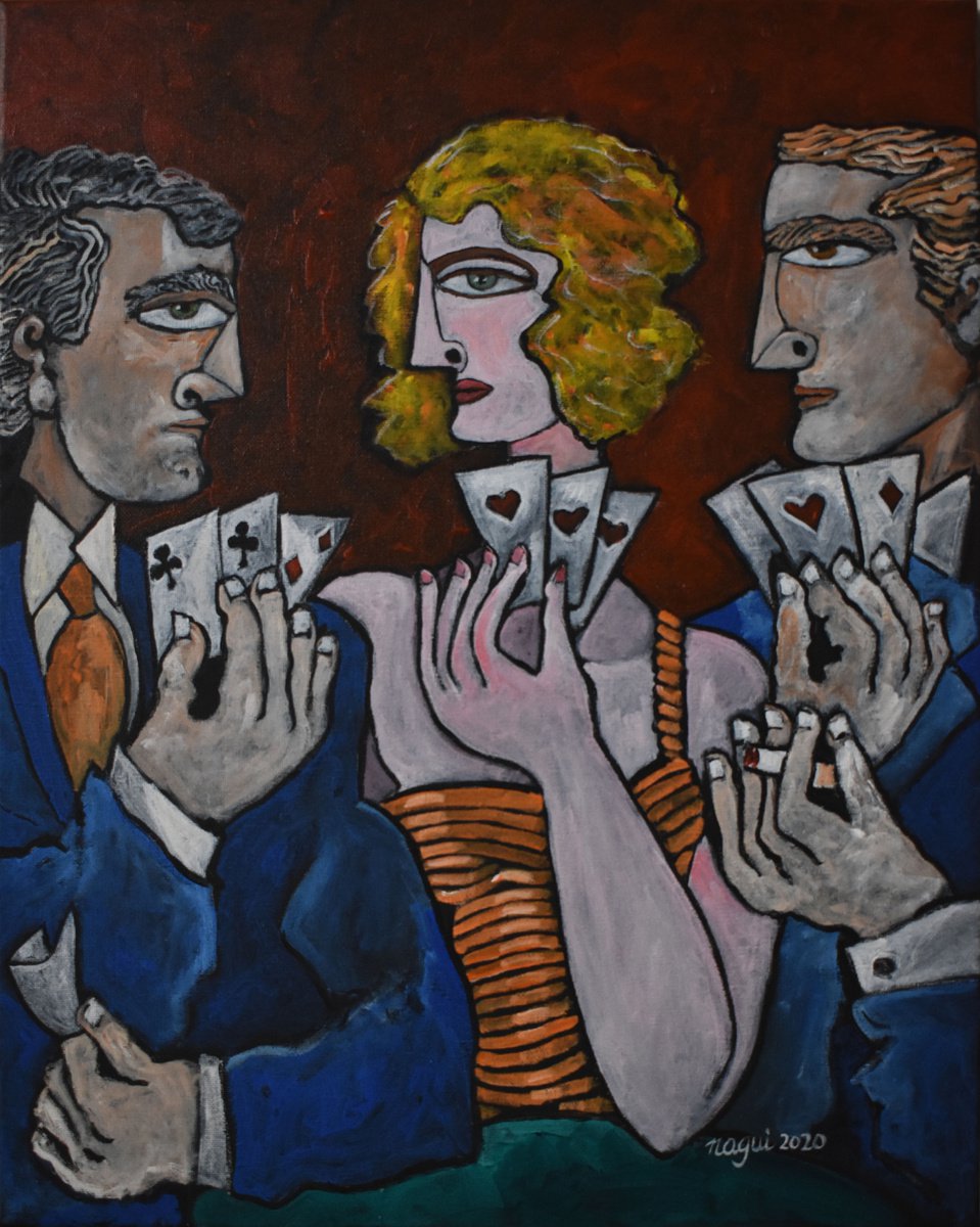 Impressionistic Portrait Acrylic Painting By Nagui, 16 X 20", Queen Of Hearts, Original Artwork