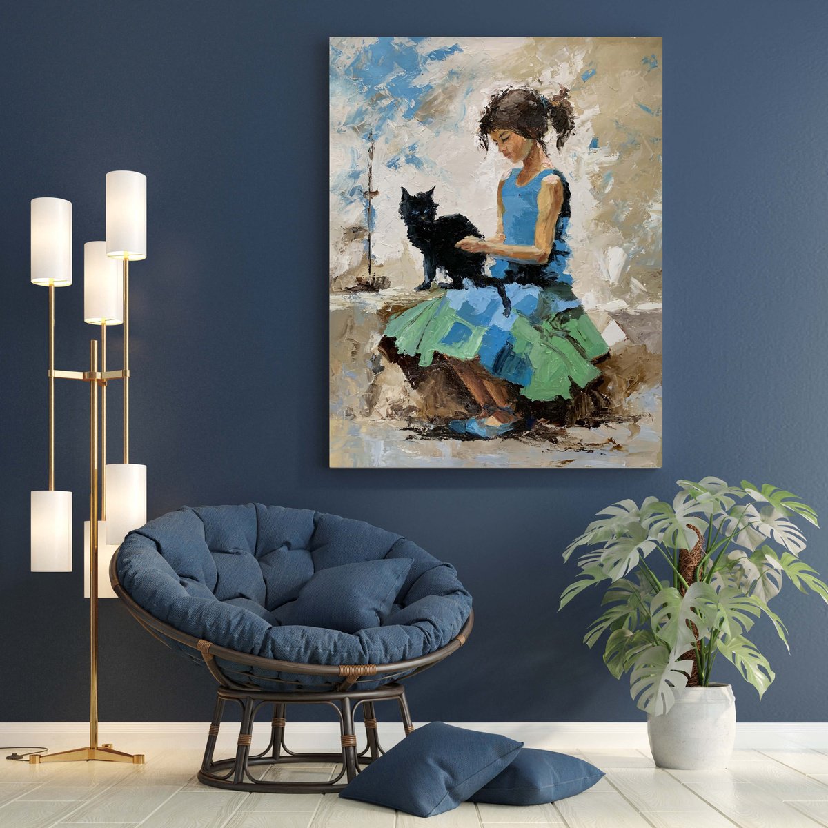 Girl With Black Cat. By Vita Schagen, 28 X 35, Artwork For Sale On Artfinder