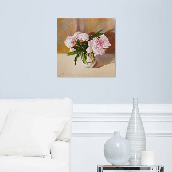 "Evening peonies." still life peony old vase summer  liGHt original painting  GIFT (2020)