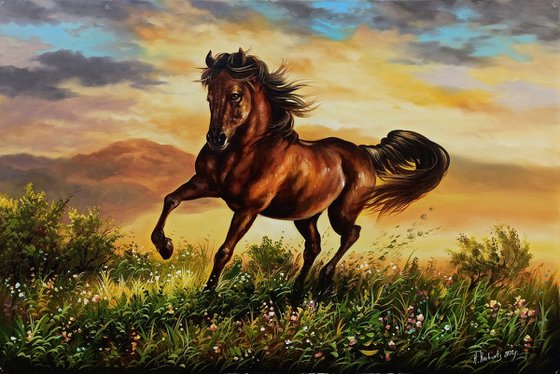 Horse run (60x90cm, oil painting, ready to hang)