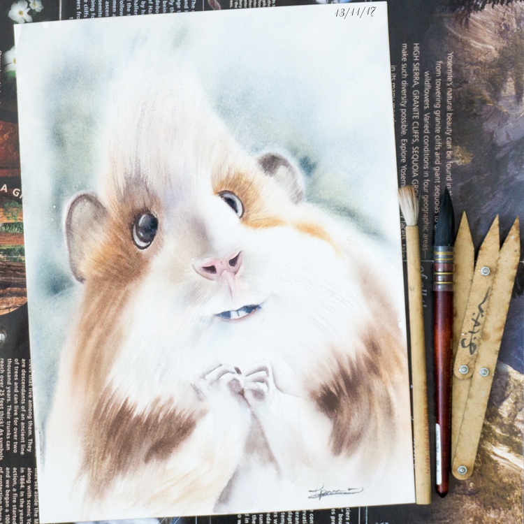 Cute Guinea Pig Art Original Watercolor Painting Artfinder