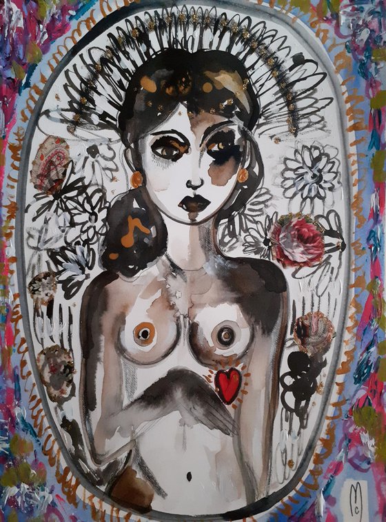 Woman Nude Red Heart