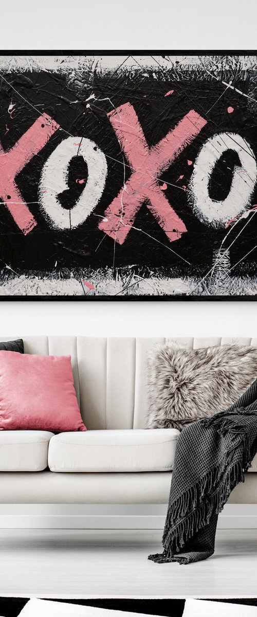 X's and O's 140cm x 100cm Black White Pink Textured Urban Pop Art by Franko
