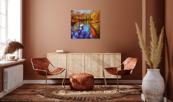 Golden season. Large abstract Landscape Oil