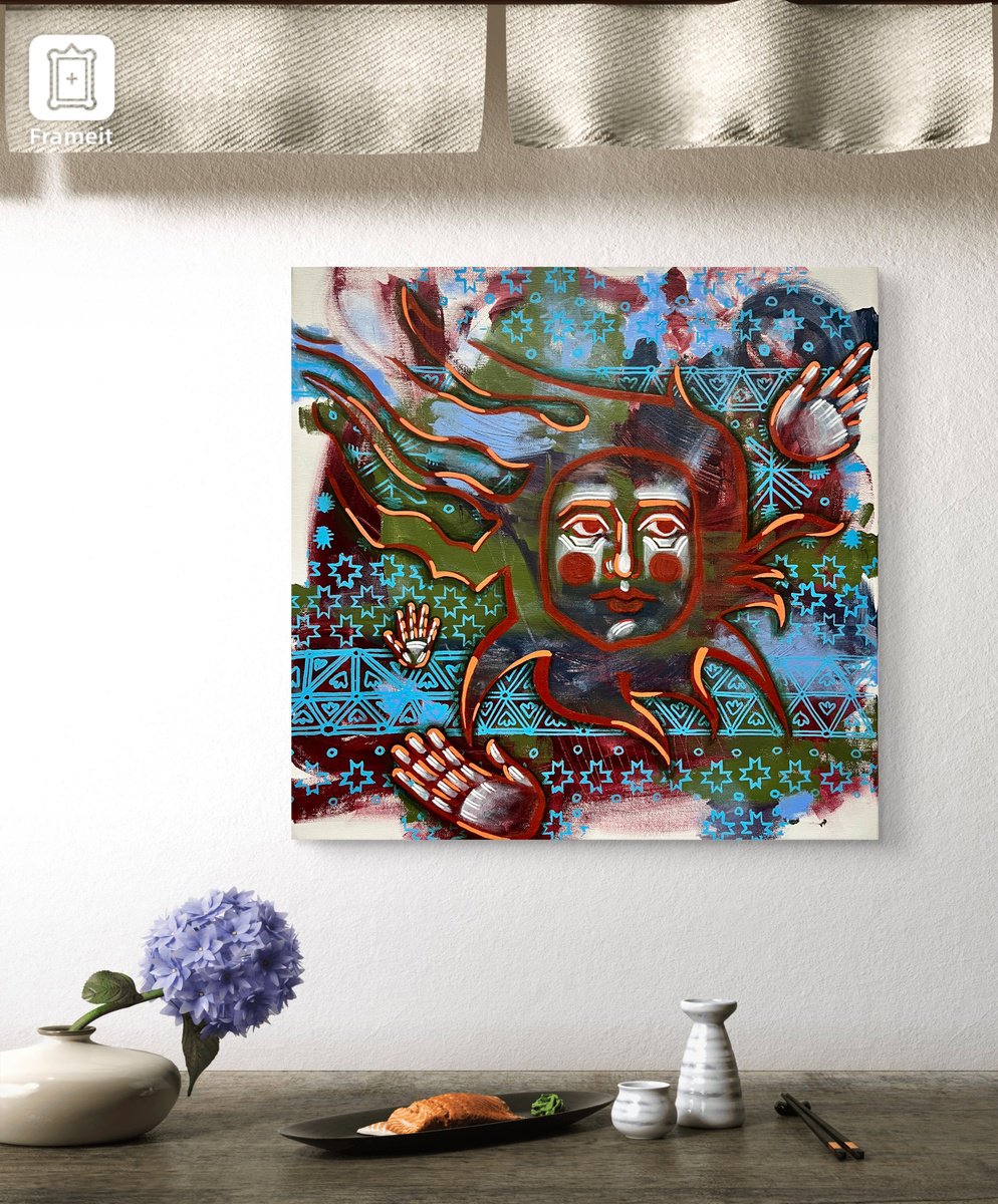 Naive Abstract Acrylic Painting By Yuliia Chaika, 20 X 20", Sunrise, Original Artwork