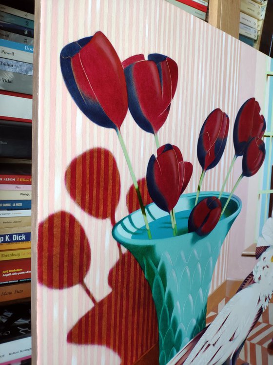 Cockatoo and tulips