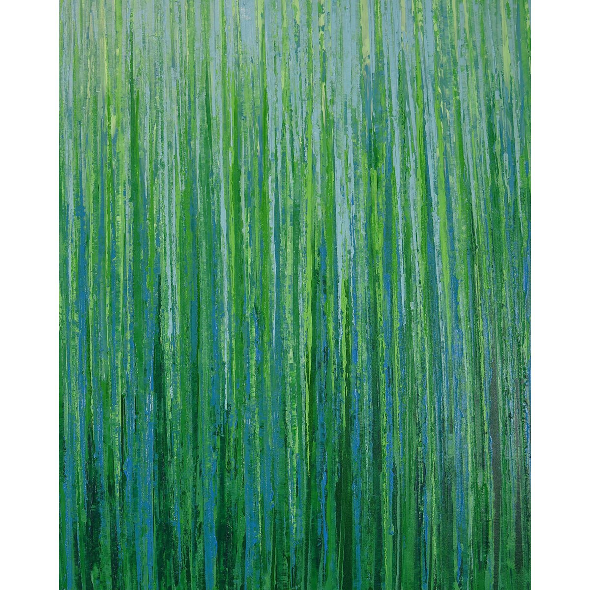 Expressive Abstract Acrylic Painting By Suzanne Vaughan, 24 X 30", Greens - Textured Abstract, Original Artwork