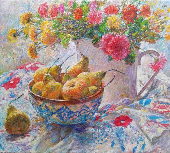 Still life with honey pears