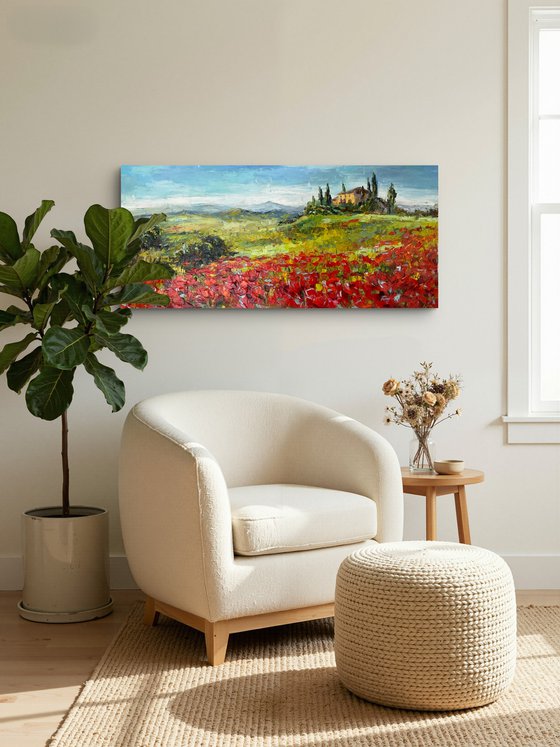 "Poppies of Tuscany.Sunny day."