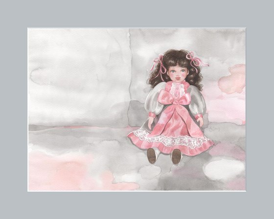 Doll - gray and pink 30x40 cm