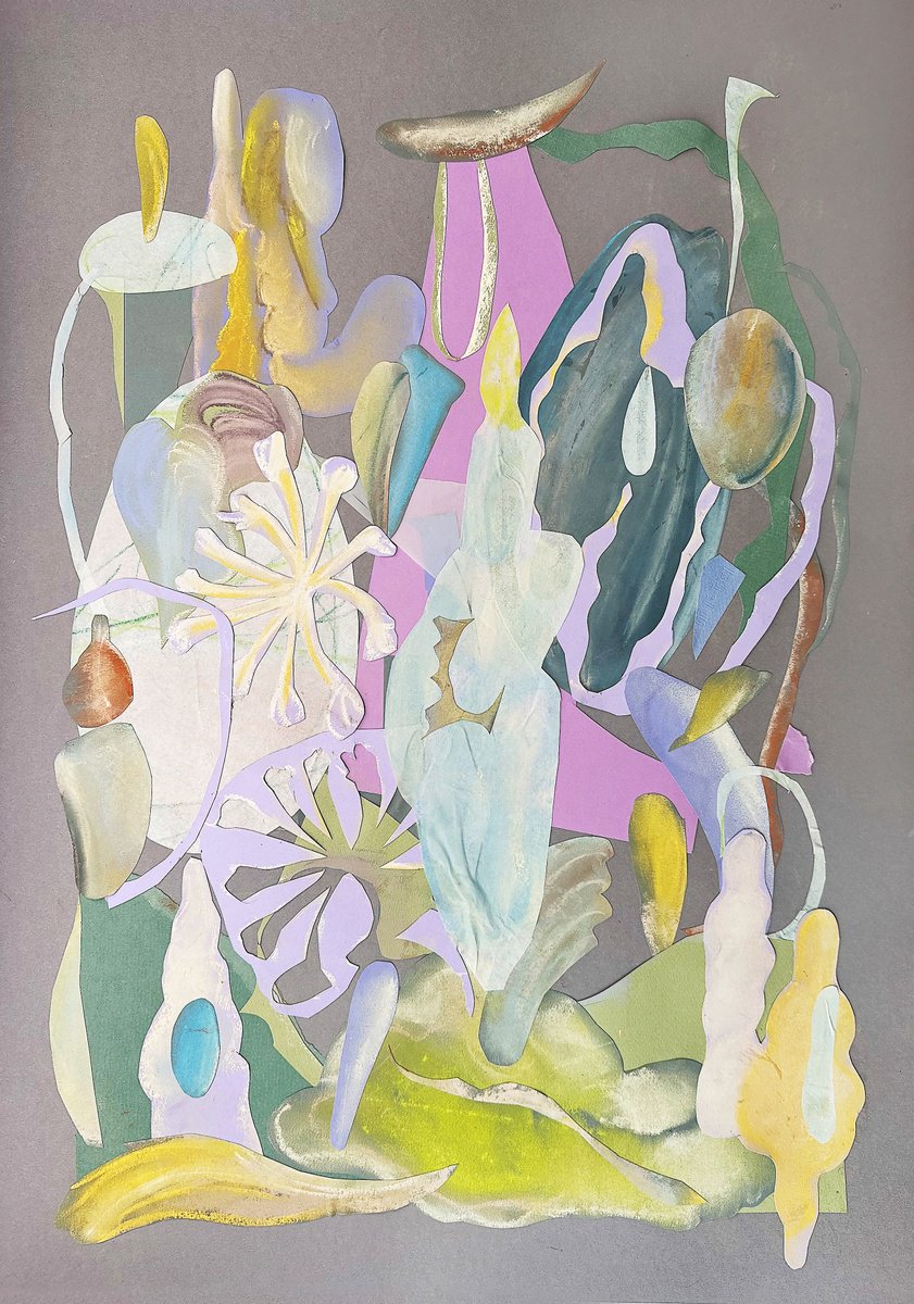 Organic Abstract Collage By Julia Valtanen, 20 X 28", Wild Grass Meadow, Original Artwork