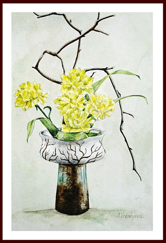 Ikebana #2. Still life watercolor painting.