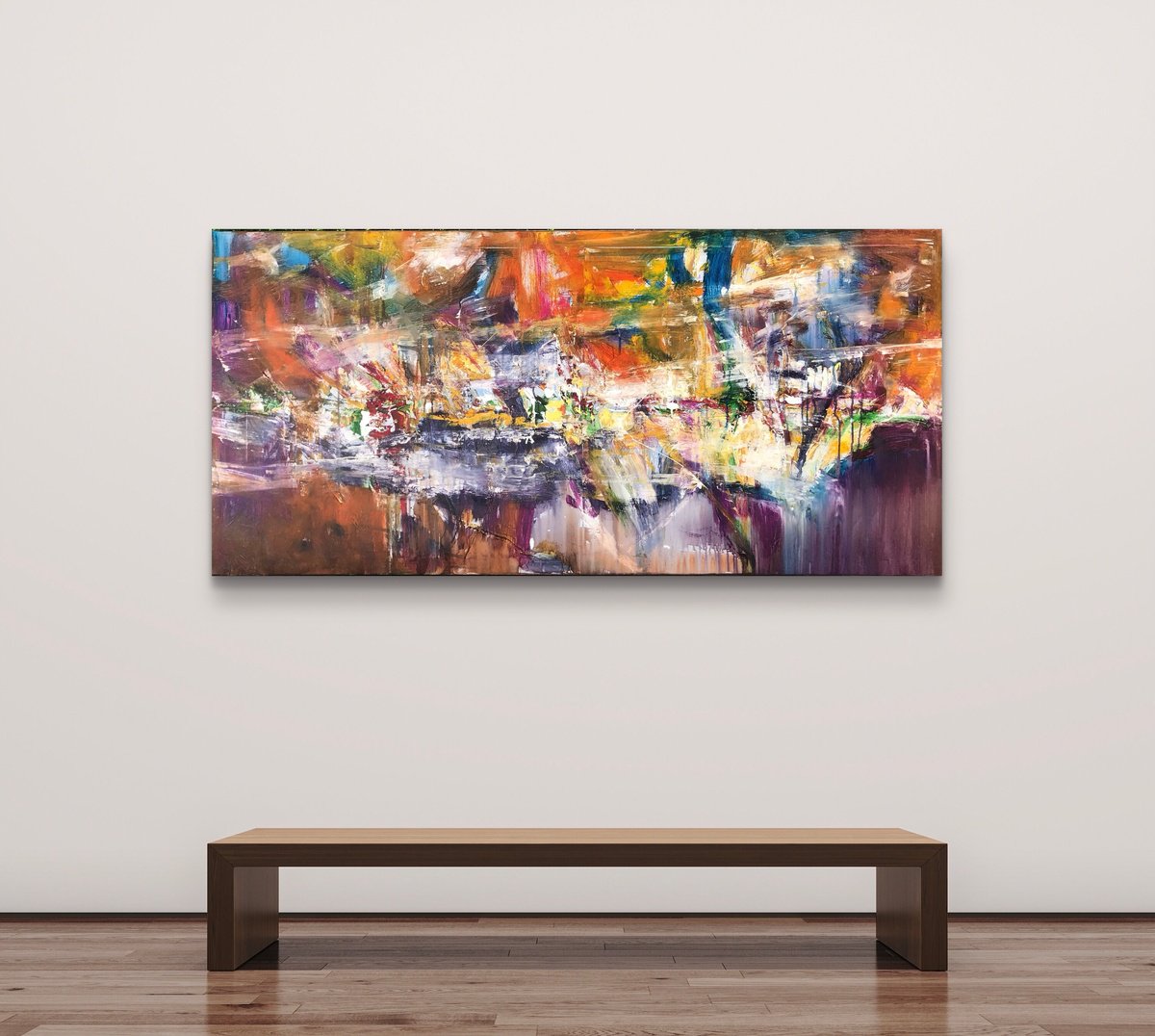 Abstract Painting By Snezana Djordjevic, 67 X 31", Echo Of A Liberated Embrace 2, Original Artwork