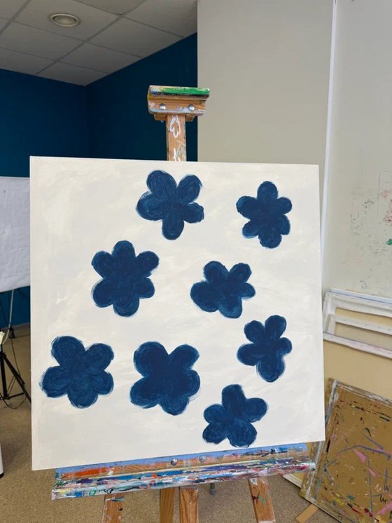 Blue Florals in Serene Space