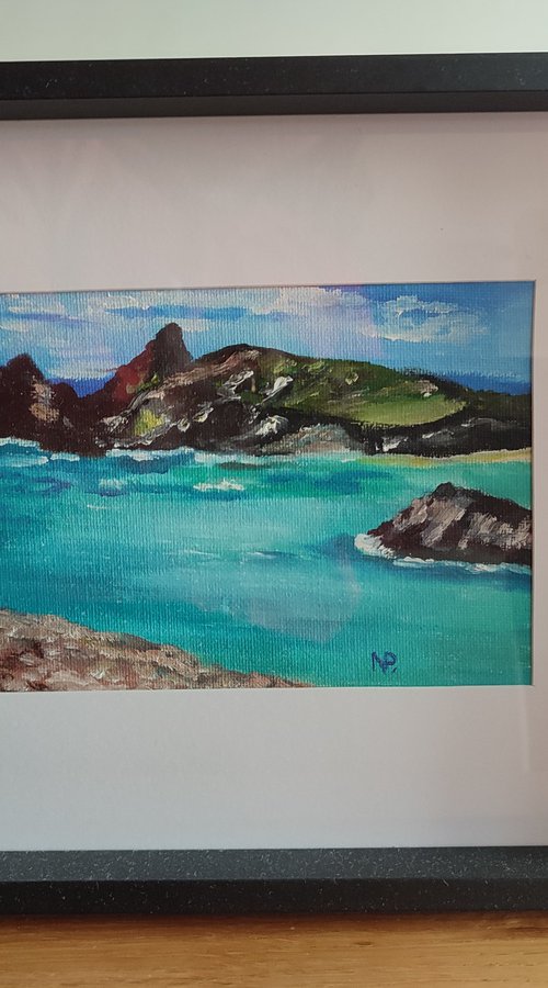 Cornwall, British sescape, original framed oil landscape painting, gift idea by Nataliia Plakhotnyk