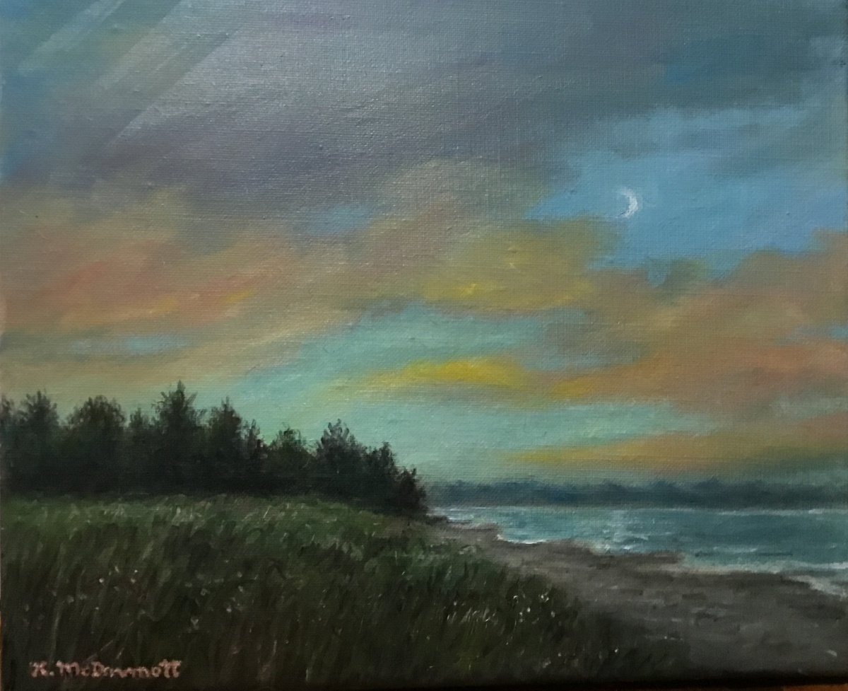 NEW MOON IN THE AFTERGLOW - oil 10X12 by Kathleen McDermott
