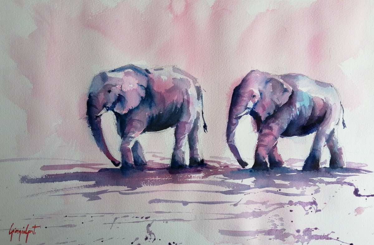 Impressionistic Watercolour , Elephant 16 By Giorgio Gosti, 21 X 14, Artwork For Sale On Artfinder
