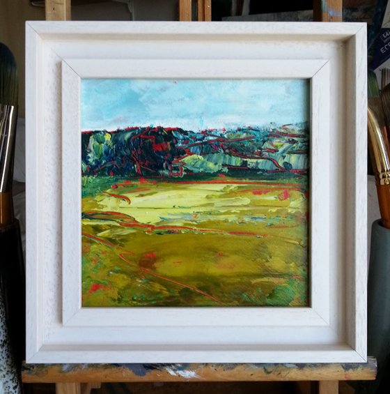 Abstract landscape #2 - FRAMED - small size painting - 20X20 cm