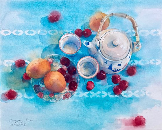 Summer fruit and teapot