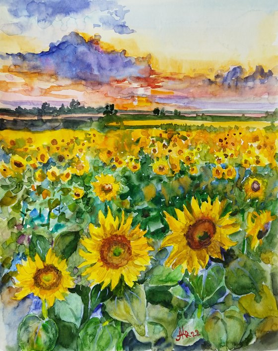 Landscape with sunflowers