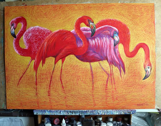 Flamingo on Gold -Blazing Gradient
