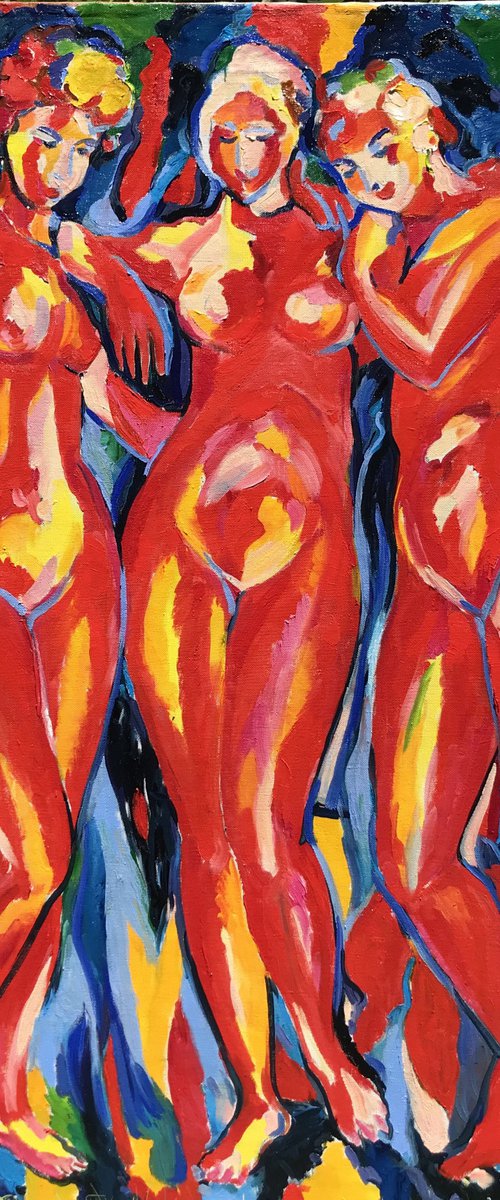 THREE GRACES. Abstract red by Karakhan