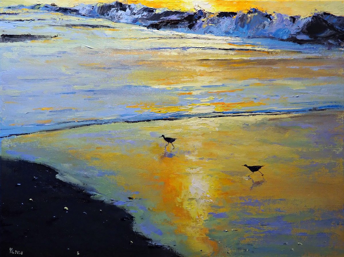 Impressionistic Landscape Oil Painting By Yuanyuan Liu, 31 X 24", Seascape, Original Artwork