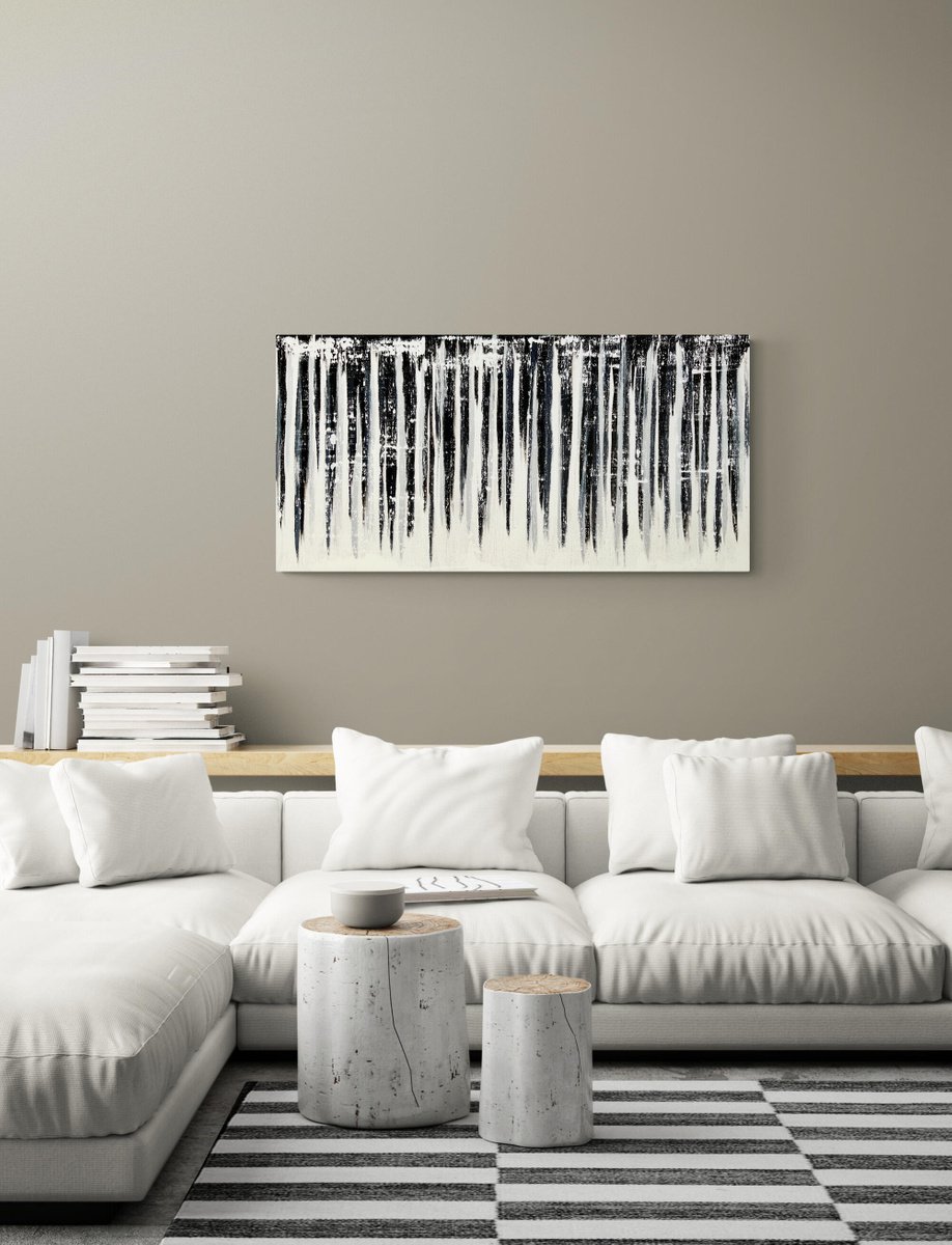 Abstraction No. 01859 black & white 50 x 100 cm by Anita Kaufmann
