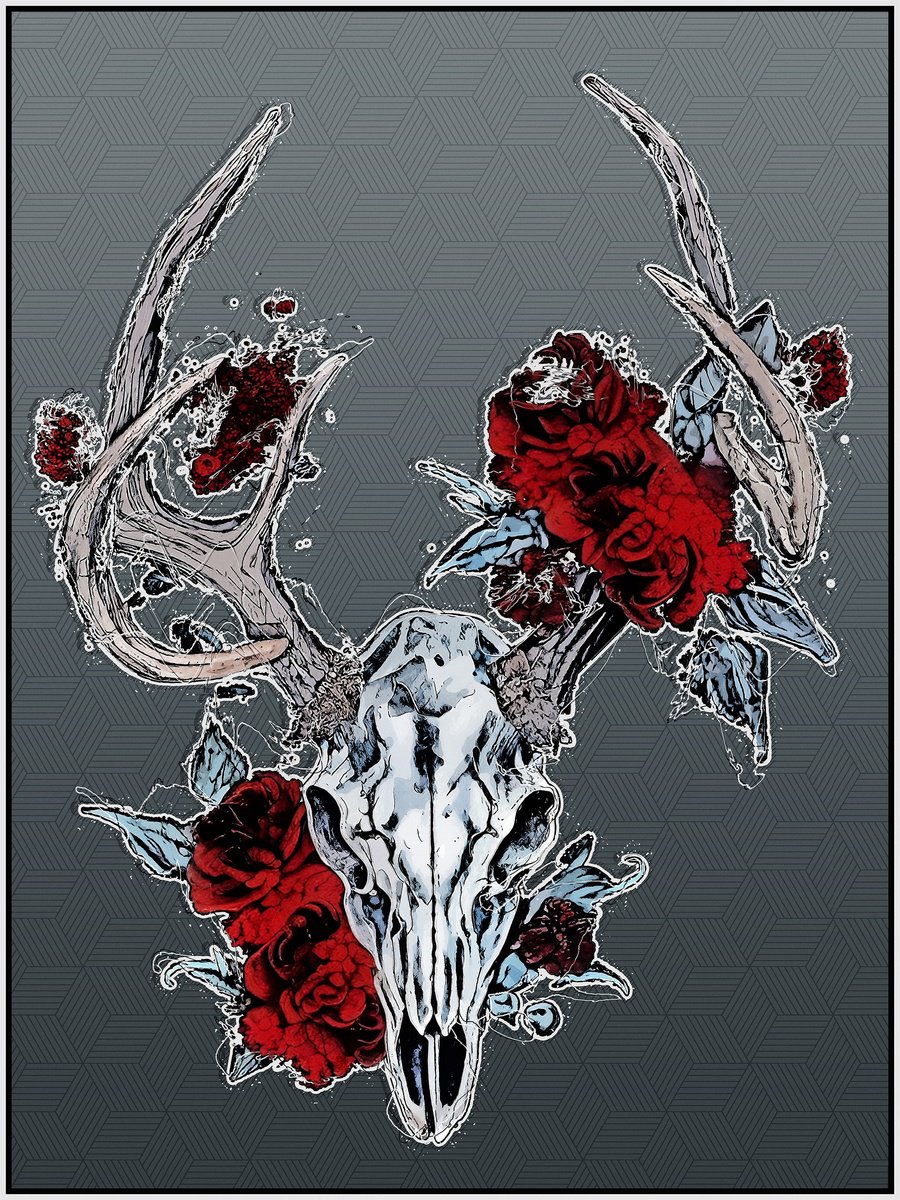 Urban And Pop Animal Giclee Print By Jakub Dk - Jakub D Krzewniak, 12 X 16, Deer Skull With Flowers, Original Artwork