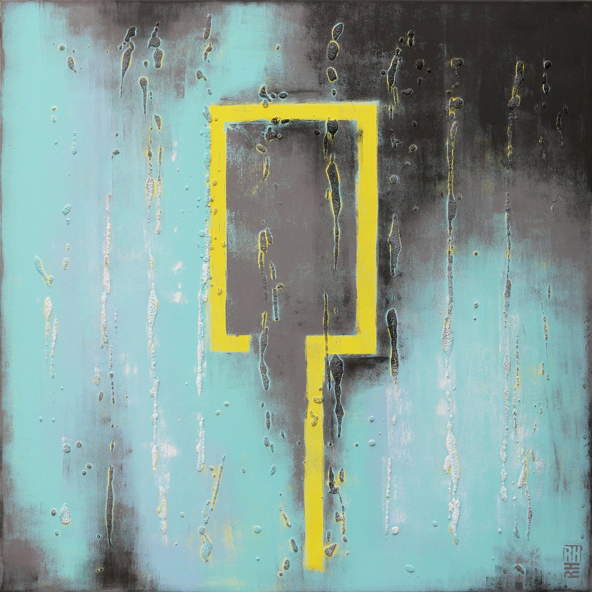 Abstract Acrylic Painting By Ronald Hunter, 35 X 35", Yellow City Square, Original Artwork