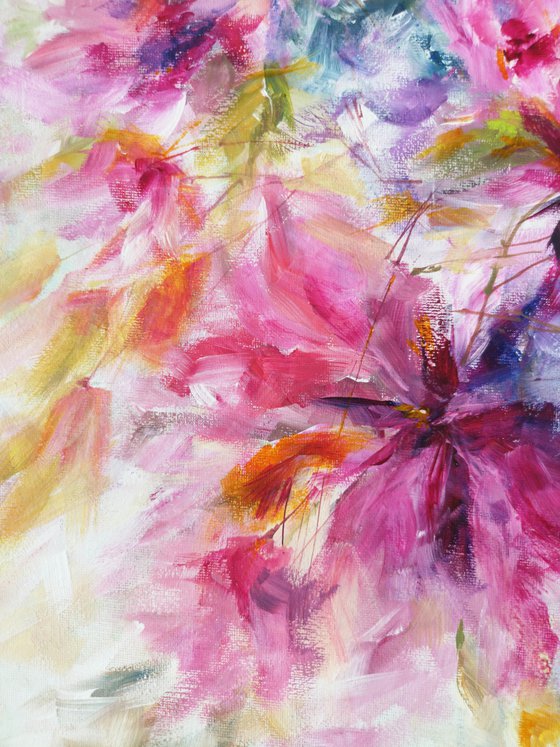 Colorful bouquet , abstract floral painting "Blooming april"
