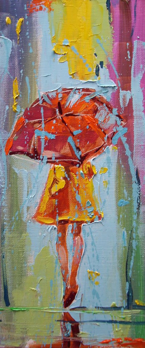 " FIRST SPRING RAIN 1 "  ABSTRACT original OIL painting CITY palette knife GIFT MODERN URBAN ART OFFICE ART DECOR HOME DECOR GIFT IDEA by Monika Luniak