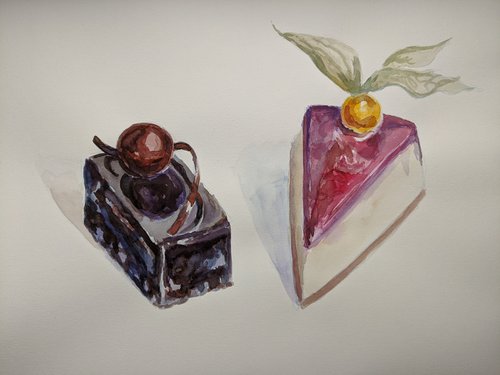 Cookies Cheesecake Chocolate Strawberry Watercolor painting by Anna Brazhnikova