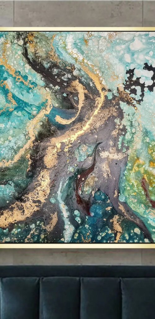 Emerald water (91x91cm) by Eleni Denart