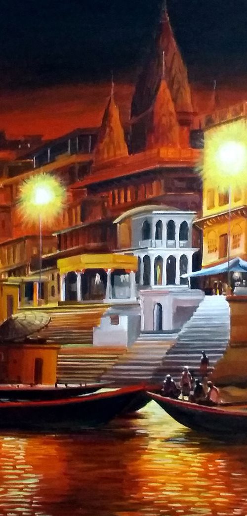 Beauty of Night Varanasi Ghats by Samiran Sarkar