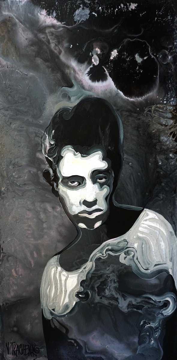 Organic Portrait Acrylic Painting By Victor Tkachenko, 12 X 24", Quiet Rebel, Original Artwork