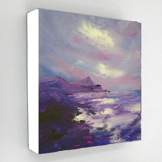 Storms end, purple seascape painting