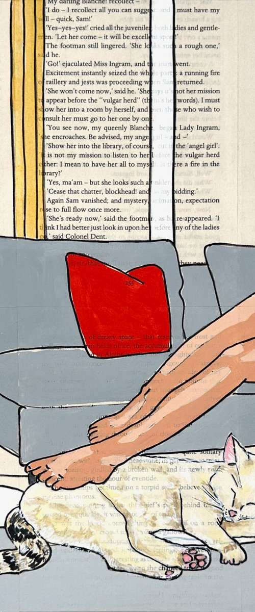 Cat Capers Light Reading 30cm x 30cm by DEBORAH LANG