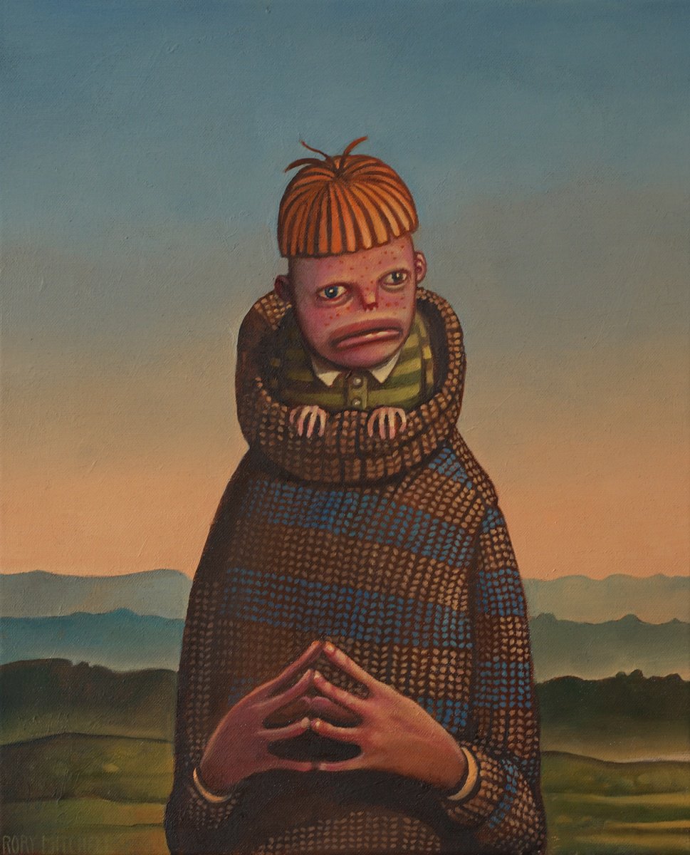 Surrealistic Portrait Oil Painting By Rory Mitchell, 15 X 18", Help Ma Boab, Original Artwork