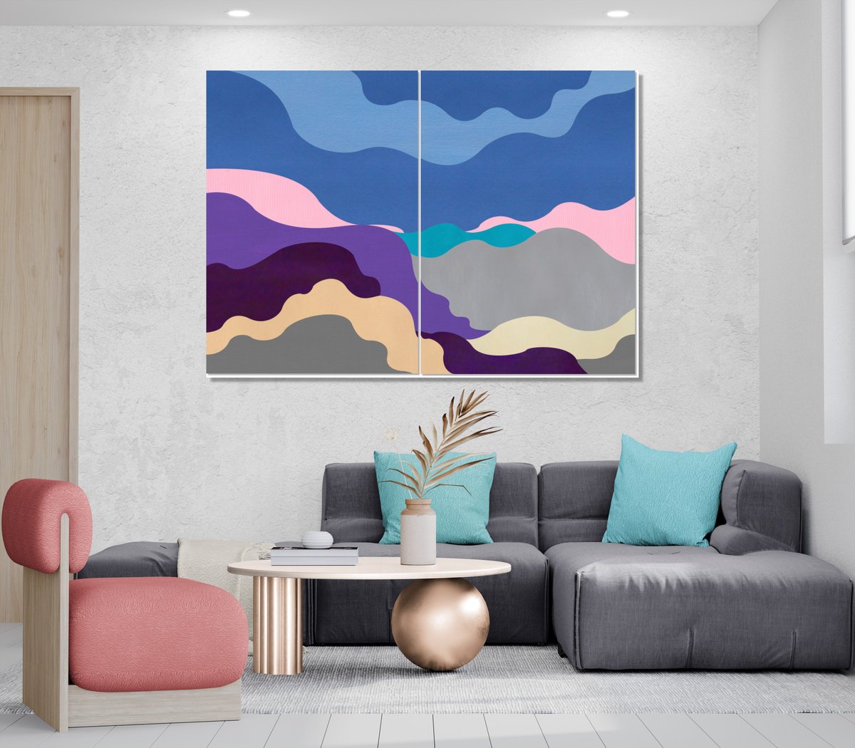 Abstract Landscape Acrylic Painting By Marina Krylova, 55 X 39", Contemporary Landscape #02, Original Artwork