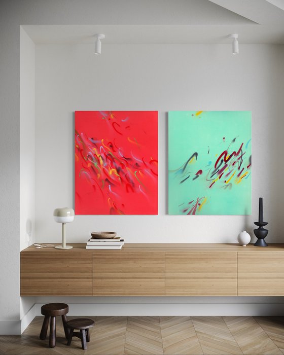 Diptych 'Blue And Red Notes"
