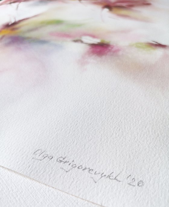 Watercolor loose pastel color flowers "Shadow"