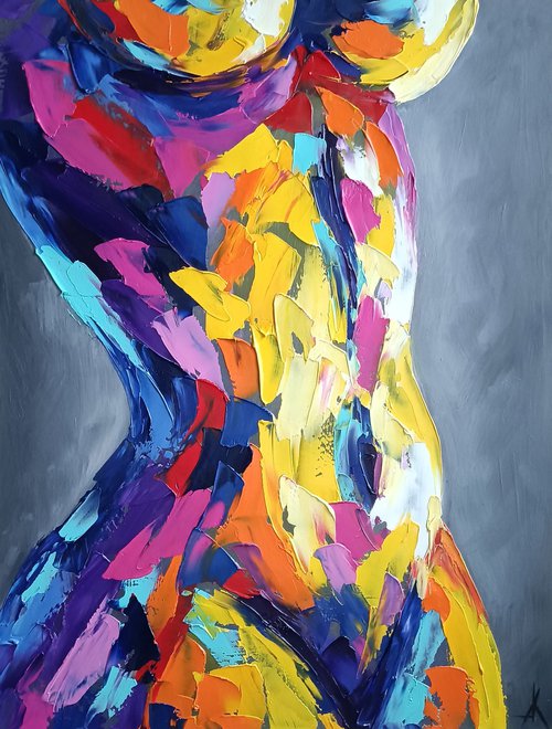 Colored body - nude, erotic, gift for him, gift for man, nu body, woman, woman body, oil painting by Anastasia Kozorez